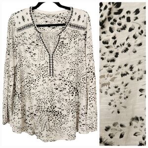 Lucky Brand Embroidered Long Sleeve Top Floral Boho Tunic